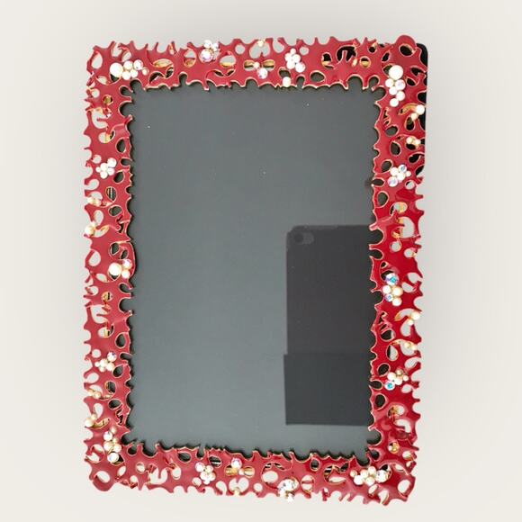 Papyrus Red Vintage Enameled Jeweled & Faux Pearl Decorative Frame 5 X 7 - Picture 4 of 7